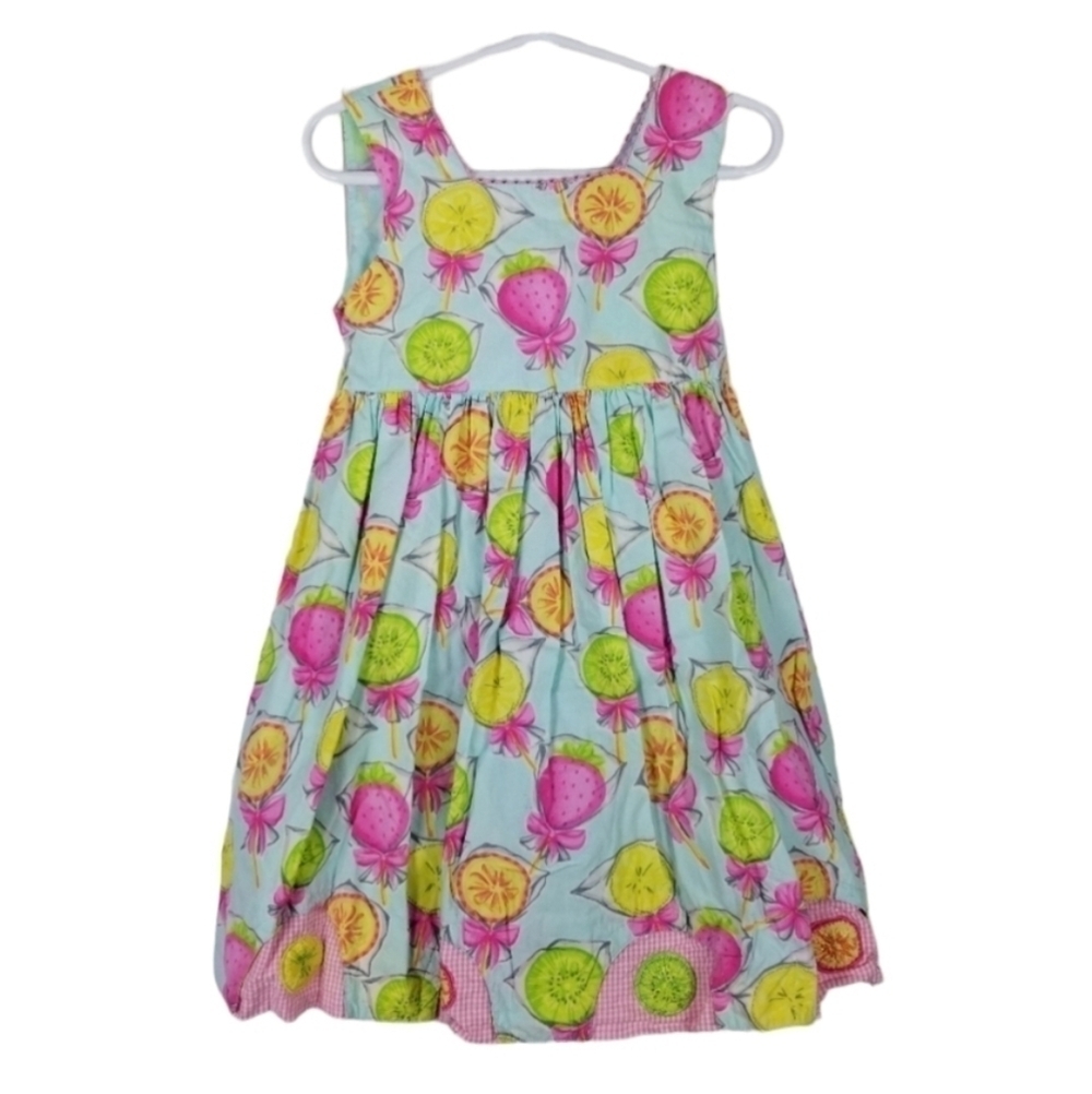 Cotton Kids Girls Toddler 3T Fruit Dress Sleeveless Gingham Multicolor Summer